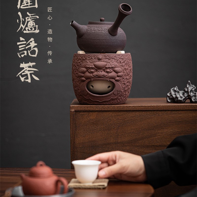 煮茶炉 炭火炉套组 红泥茶具套装 炉工夫茶炭炉烤炉茶W 粗陶煮茶