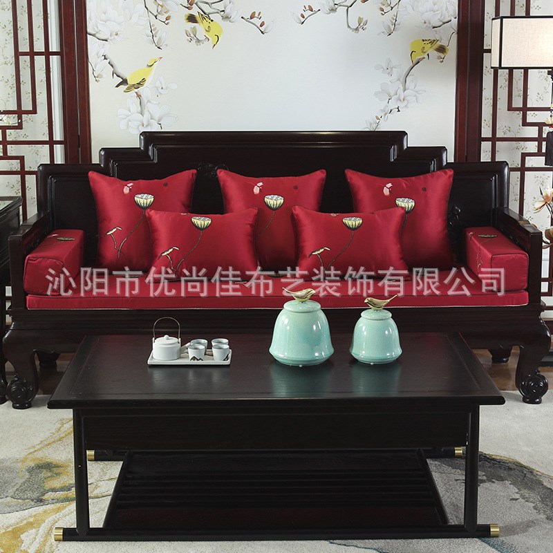 新中式红木沙发坐垫加厚刺绣布料柜机底圈椅坐垫卡座坐垫