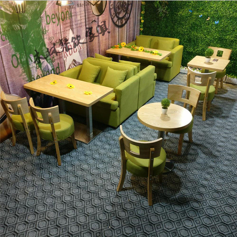 定制实木休闲餐厅奶茶甜品店桌椅咖啡西餐厅双人卡座沙发桌椅组合