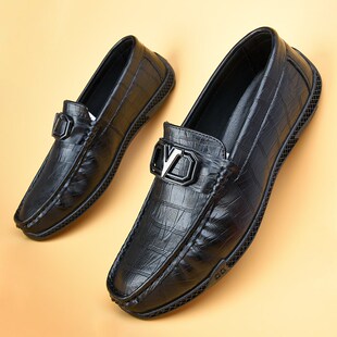 豆豆鞋男款夏天一脚蹬皮鞋男士透气商务休闲鞋子男款2024新款夏季