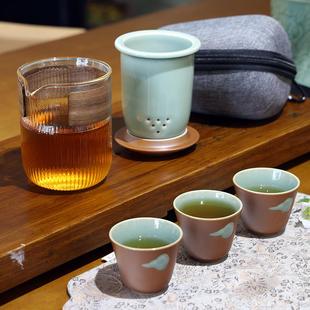 户外便携一壶三杯泡茶神器喝茶快客杯中商务 龙泉青瓷旅行茶具套装