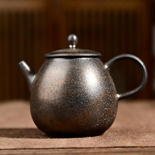 茶壶泡茶陶瓷单壶复古鎏金粗陶茶具家用功夫茶单个小手把壶泡茶器