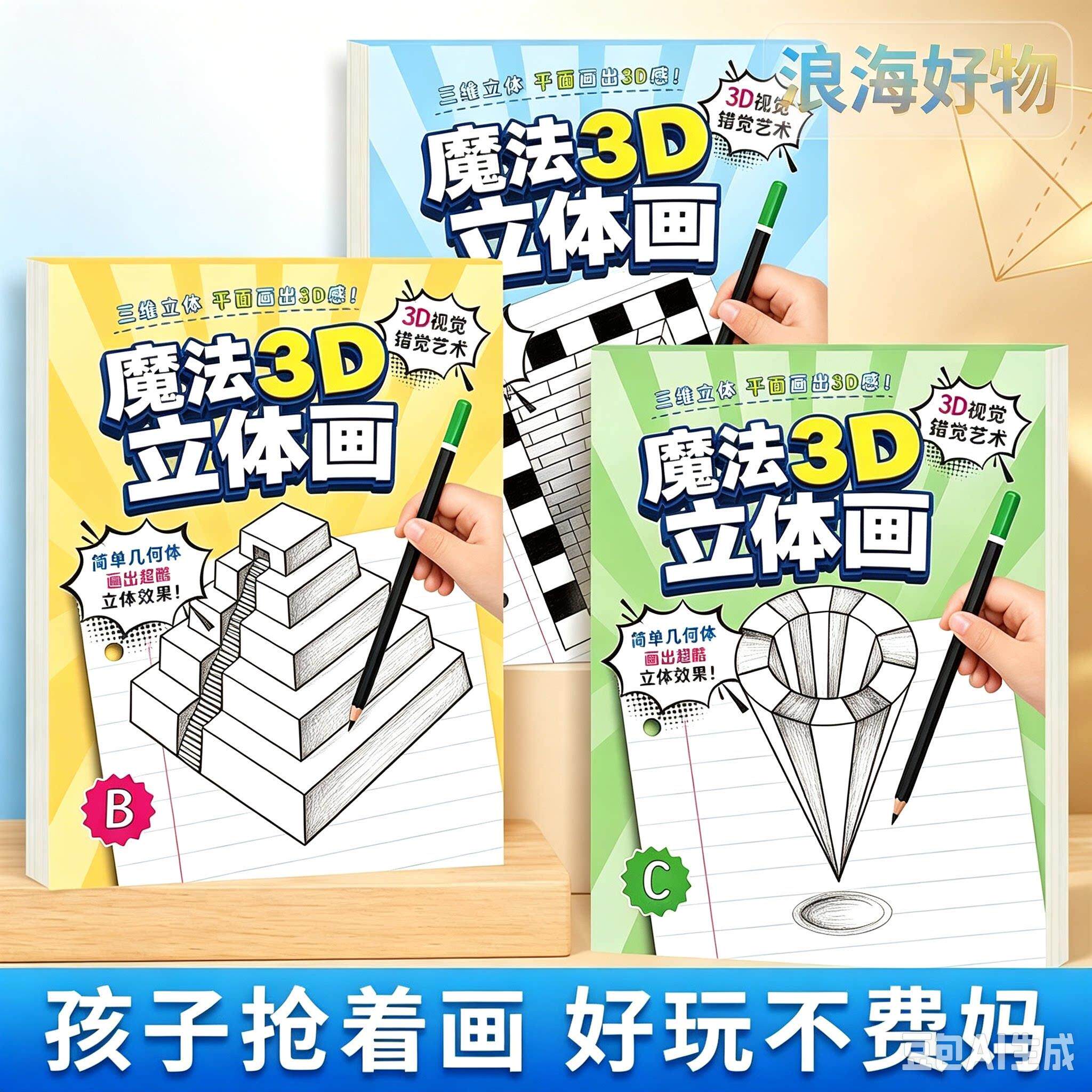 魔法3D立体画益智创意绘本少儿兴趣涂鸦搞怪美术绘画涂色本RR