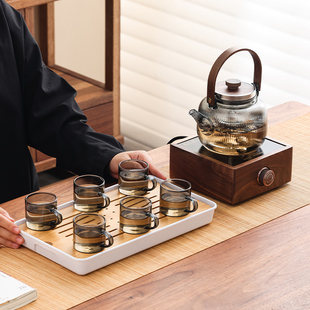 茶具套组围炉煮茶器 家用电陶炉小型蒸煮茶壶加热玻璃壶烧水壶新款