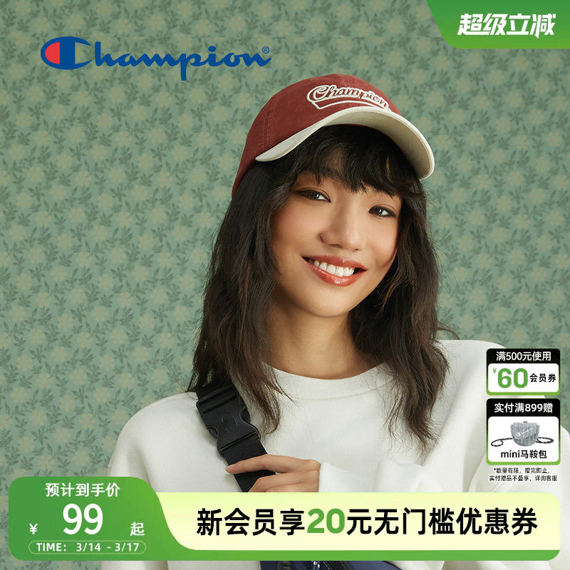 Champion冠军棒刺绣球帽女春夏弯檐帽软顶小脸帽遮阳鸭舌帽男