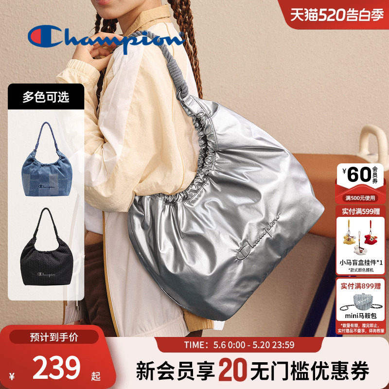champion冠军新款轻便立体形托特包女牛仔包大容量单肩包春夏