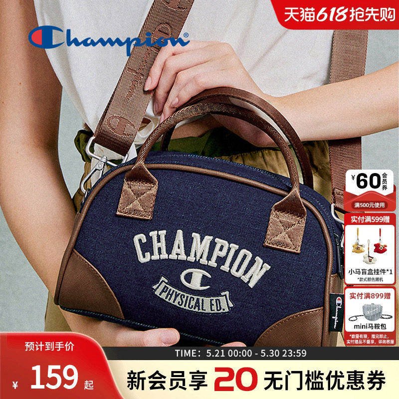 Champion冠军官方单肩包保龄球包女刺绣手提包枕头包帆布牛仔