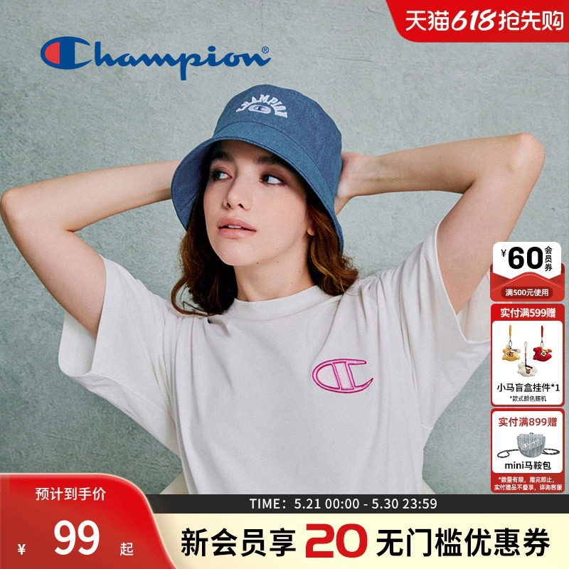 Champion冠军渔夫帽大檐平顶美式校园遮阳帽官方正品