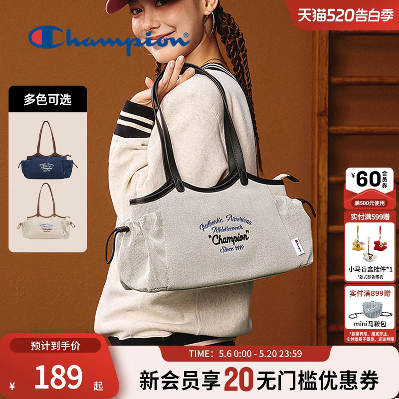 champion冠军新款手提包女托特包单肩包包复古校园大容量春夏