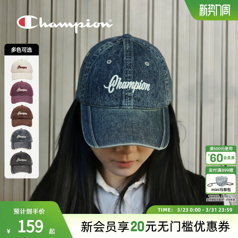 champion冠军新款棒球帽女潮流水洗牛仔复古百搭鸭舌帽男春夏