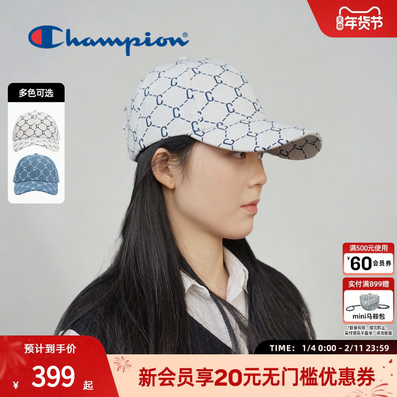 champion冠军26春季新款钻C老花棒球帽牛仔蓝鸭舌帽男女情