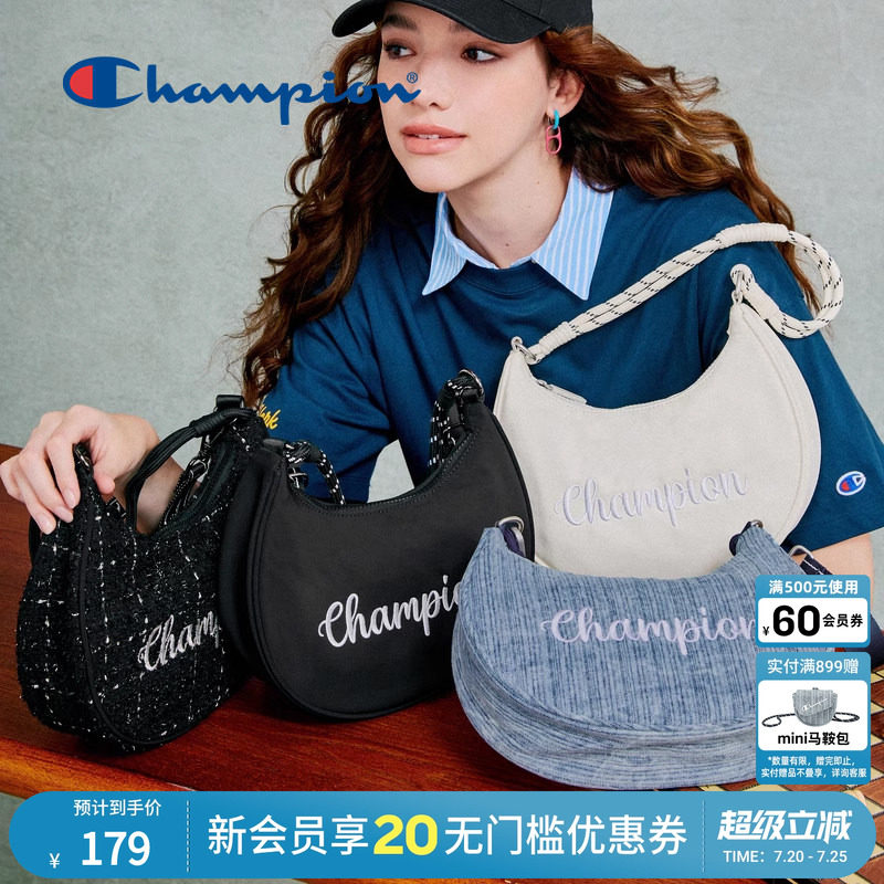 Champion冠军官方月牙包女腋下包纯色刺绣字母单肩斜挎背式两用包