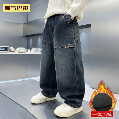 男童秋冬加绒中大童牛仔裤