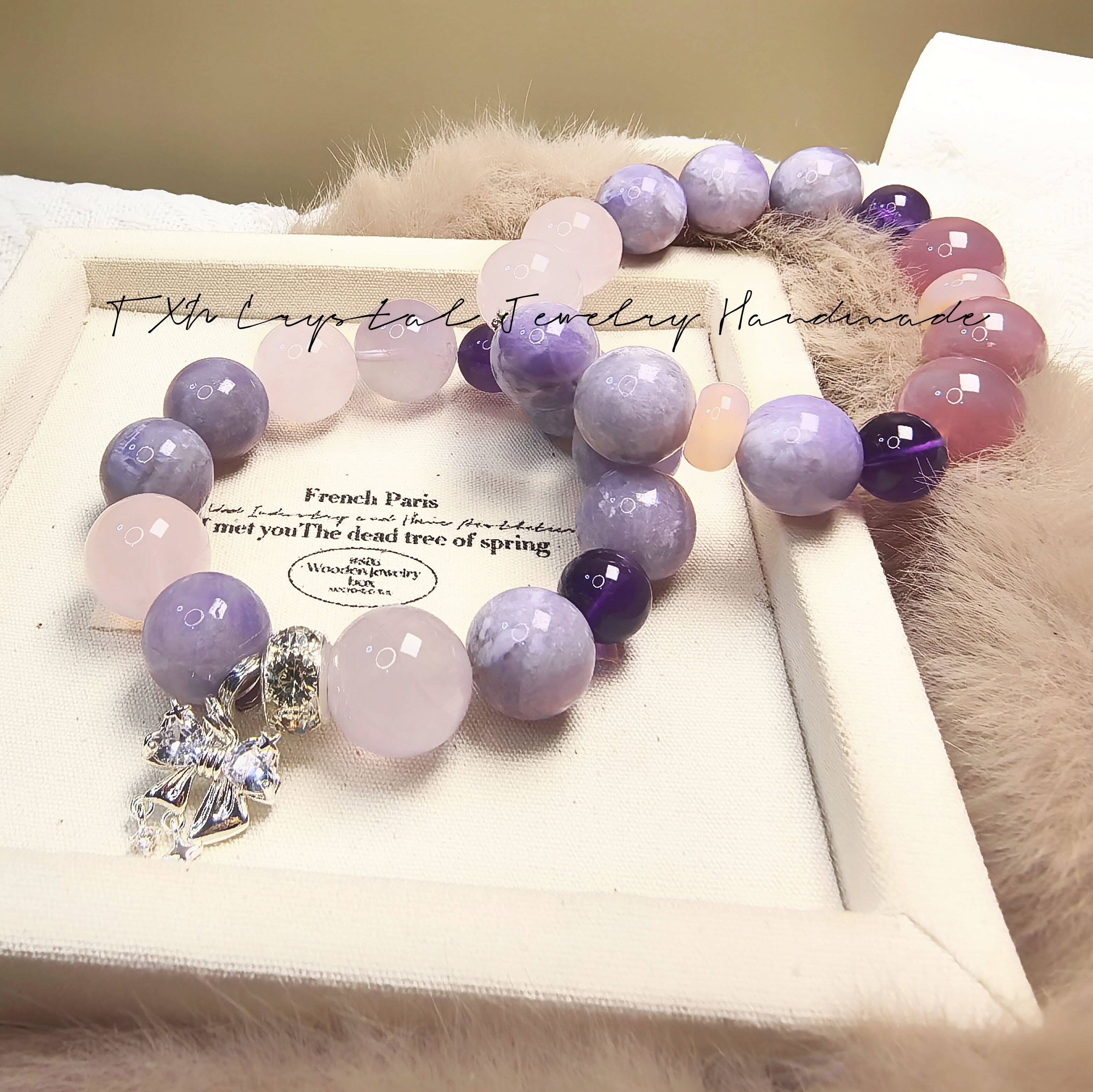 高品奶盖紫玉晶天然水晶手串手链紫水晶九紫离火设计款水晶手饰