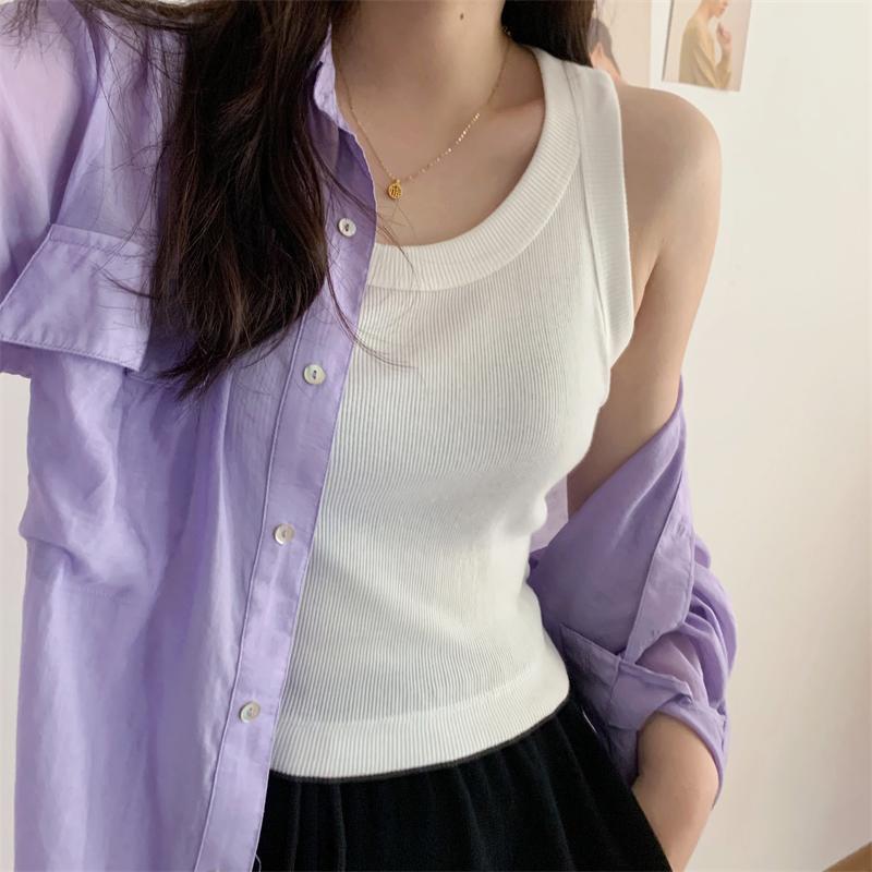 高腰短款背心女遮副乳防走光螺纹棉露脐打底吊带衫上衣2026夏新款