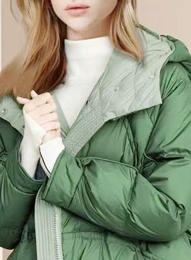 冬季绿色连帽羽绒服女2025新款白鸭绒保暖外套中长款