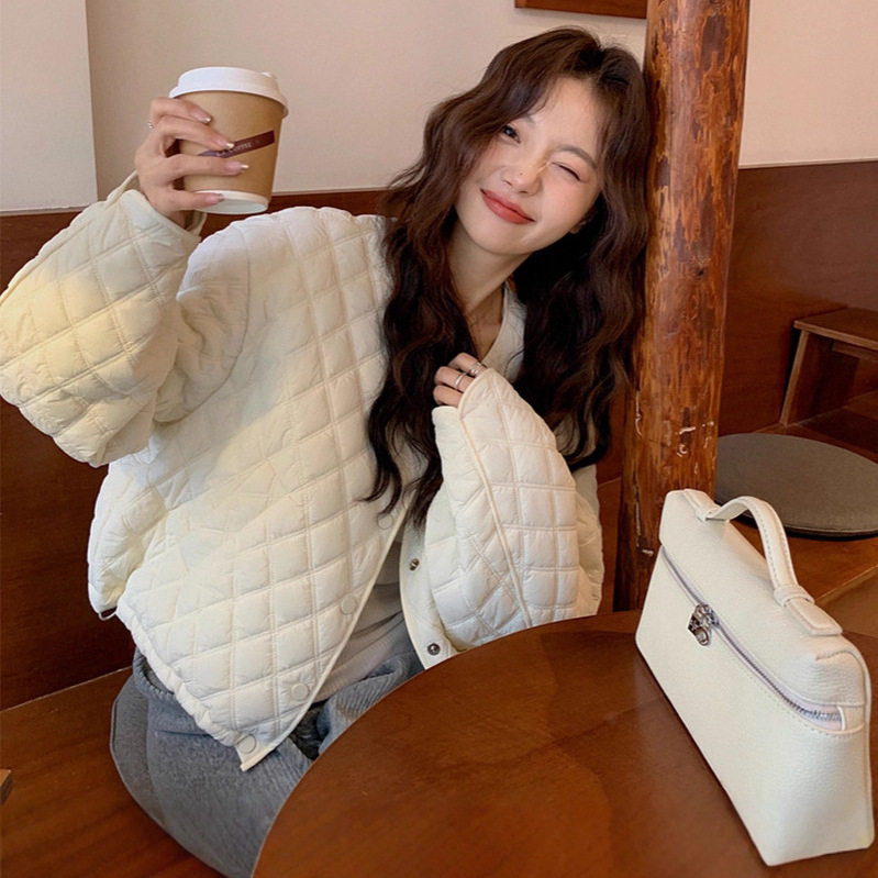 泡芙菱格羽绒棉服秋冬2025短款小个子时尚轻薄棉衣夹棉宽松外套女