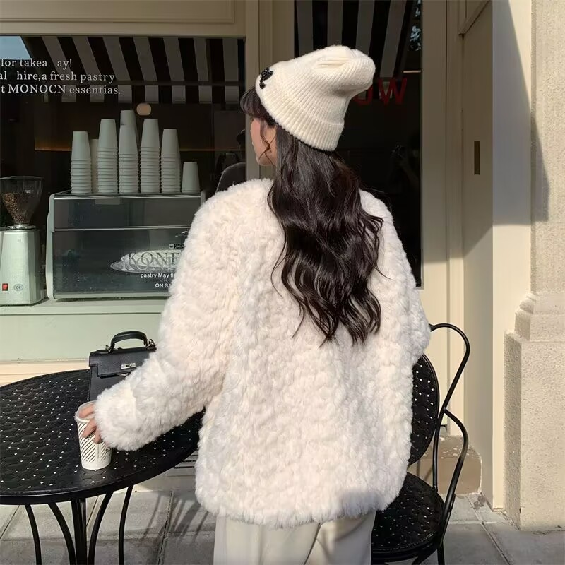 夹棉加厚小香风羊羔毛外套女2025秋冬百搭新款外穿毛绒宽松上衣女
