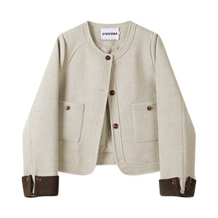 短款毛呢外套女秋冬新款夹棉加厚小个子复古圆领小香风外套上衣潮