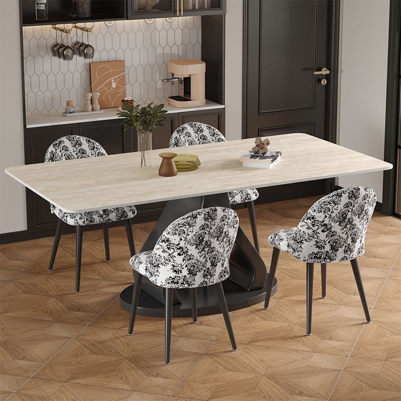奶油风洞石岩板餐桌家用现代简约轻奢家用小户型长方形餐桌椅组合