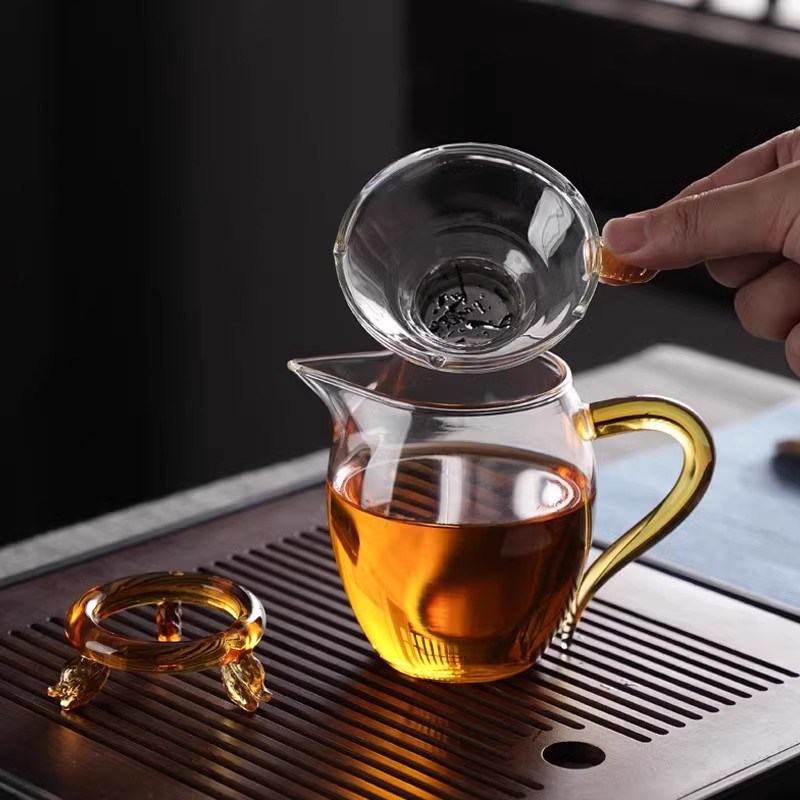 玻璃公道杯三件套茶海茶漏套装高硼硅耐热滤网一体泡茶分茶器