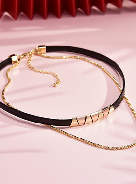 项链夏脖颈链锁骨链女黑色项圈2021年新款小众设计感高级饰品装饰