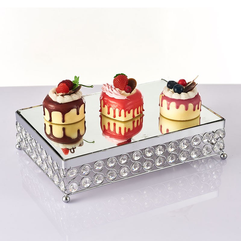 欧式水晶蛋糕架婚庆生日派对装饰甜品架蛋糕盘镜面蛋糕西点托盘