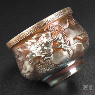 彭贵辉大师七彩鎏银茶杯陶瓷家用纯手工复古大号主人杯单杯