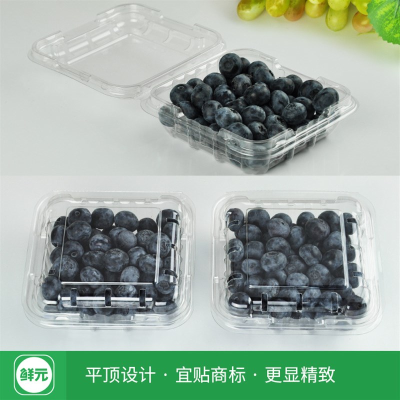 鲜元一次性PET透明透气吸塑水果盒透明塑料125克草莓盒树莓包装盒