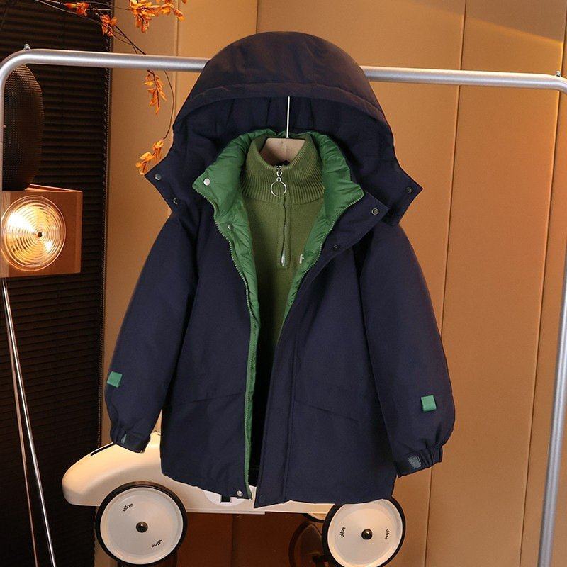 男童保暖2025新款冬季棉服加厚羽绒拼色大童冲锋衣棉袄外套潮流