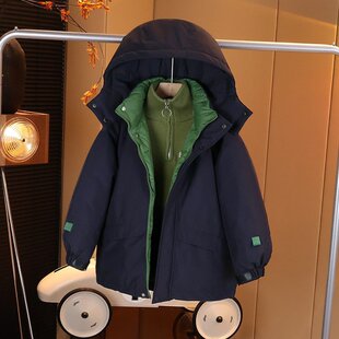 男童保暖2025新款冬季棉服加厚羽绒拼色大童冲锋衣棉袄外套潮流