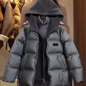 免洗男童加厚羽绒棉服2025新款 冬季 儿童假两件中大童保暖棉服外套