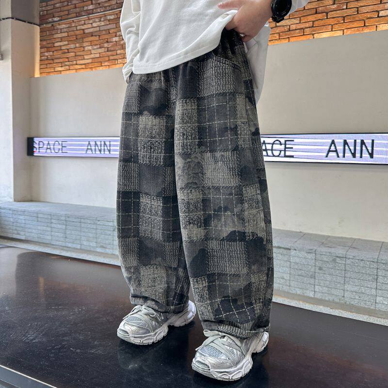 男童格子裤子儿童休闲裤秋装2026新款中大童运动裤平脚长裤春夏款
