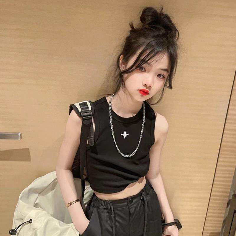 女童工字背心宽肩短款露肚上衣运动街舞爵士舞韩版中小童打底舞蹈