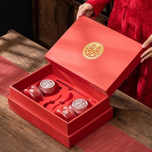 陪嫁结婚红碗对碗筷婚礼用品大全 婚庆敬茶杯对碗喜碗喜杯茶具套装