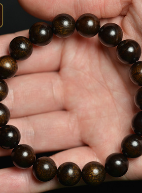 金丝楠木手串单圈碳化料水波纹小叶桢楠老料男女木珠子佛珠10mm