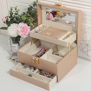 带锁首饰盒公主欧式韩国木质收纳盒手饰品盒化妆珠宝盒礼物女