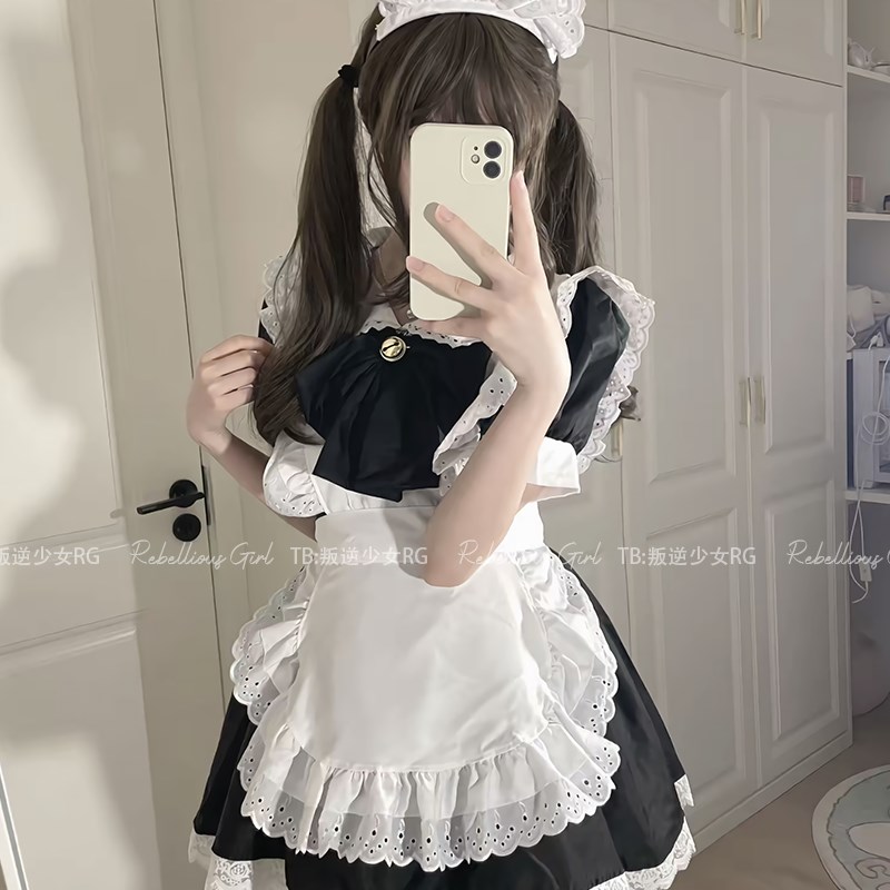 奶霜可可*日系软萌大蝴蝶结Lolita女仆装可爱cos服铃铛甜妹连衣裙