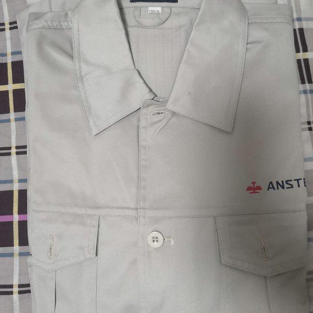 鞍钢春秋长袖工作服米白色厂内劳动保护服套装耐磨汽修工装电焊服