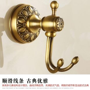 仿古浴巾浴室毛巾架双挂件衣帽间衣钩黄铜 挂钩钩卧室挂衣内帽欧式