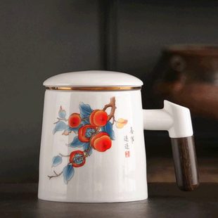 茶水分离杯高级杯子生办公颜值轻奢感 茶杯陶瓷高马克杯男泡茶杯款