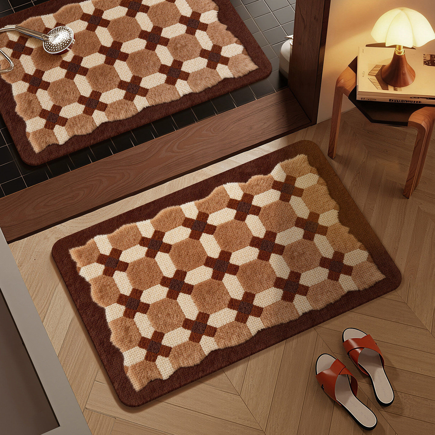 亚麻浴室地垫加厚吸水垫子家用脚垫中古风卫浴卫生间门口防滑地毯