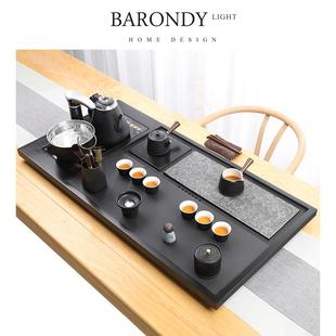 家用全自动一体上水烧水壶茶台石板功夫茶具 天然乌金石茶盘套装