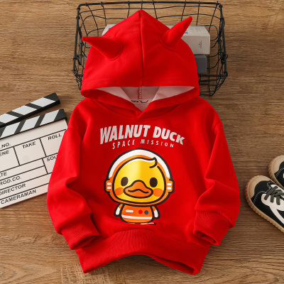 核桃小黄鸭新款童装冬季加绒连帽上衣男女儿童加厚休闲卫衣外套