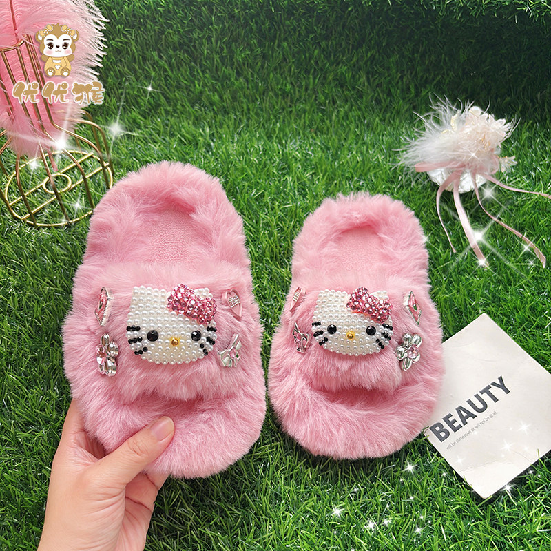 水钻棉拖鞋外穿女童2026秋冬新款幼儿童宝宝室内家居亲子棉鞋露趾