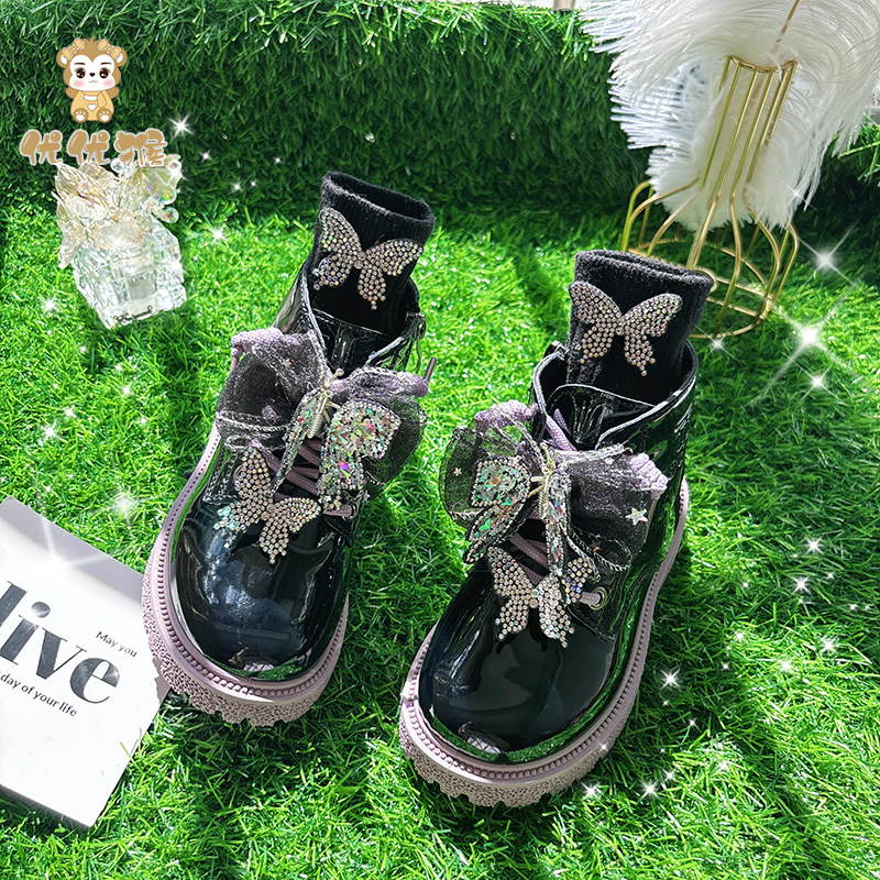 儿童黑色马丁靴女款2025新款秋季早秋软底轻便靴子短靴英伦风鞋子