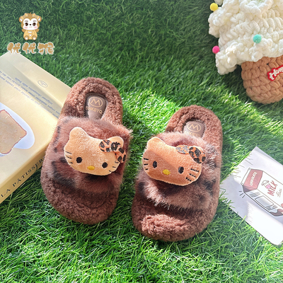 女童可爱豹纹露趾棉拖鞋流行爆款