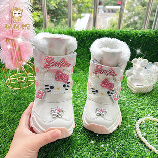 儿童高帮雪地靴女童加绒加厚保暖洋气大棉鞋防水防滑2025新款冬季