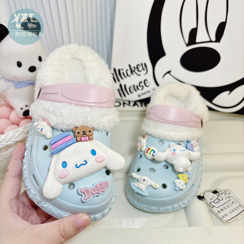 儿童卡通棉拖鞋女童家居棉鞋防滑外穿毛绒保暖加绒洞洞鞋冬季冬款