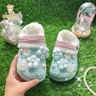 女童加绒洞洞鞋儿童棉拖鞋冬天冬季加绒可拆卸可外穿女款2025新款